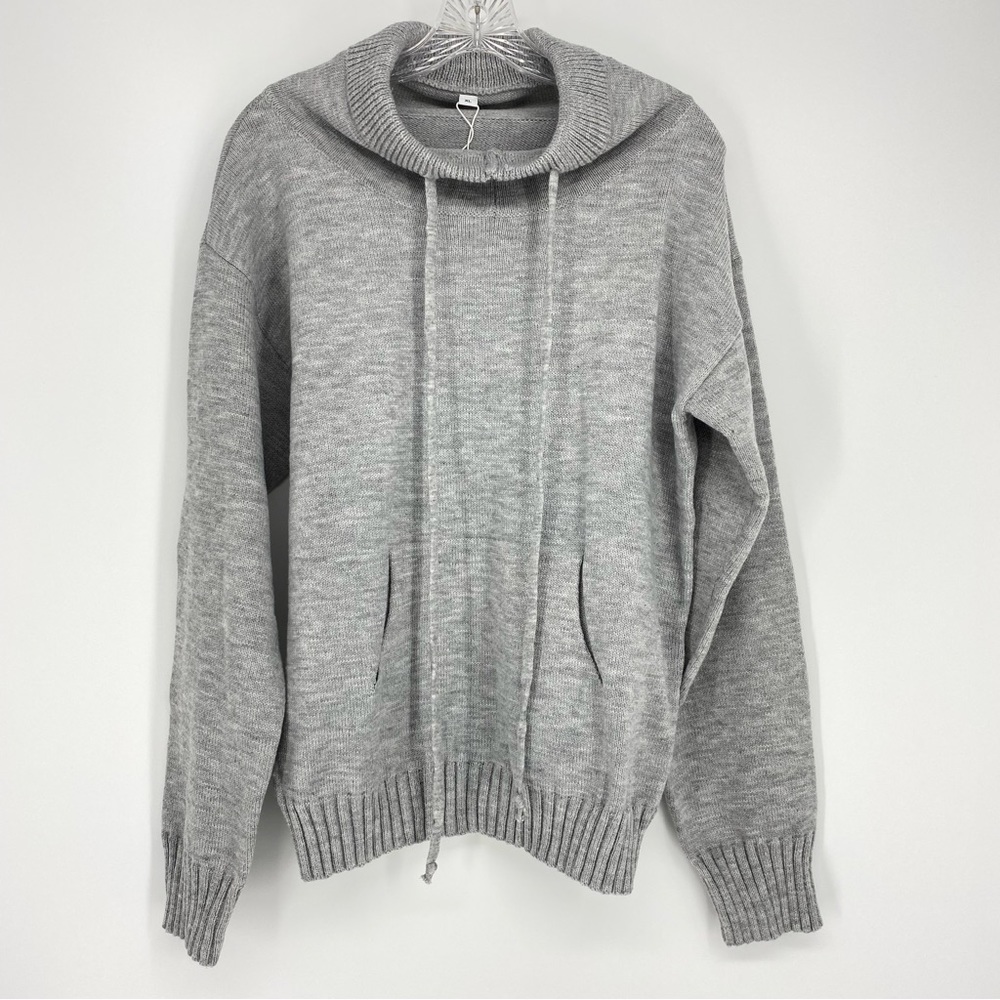 NWT Made With Love Grey Mock Turtle Neck Sweater Front Pouch Size XL